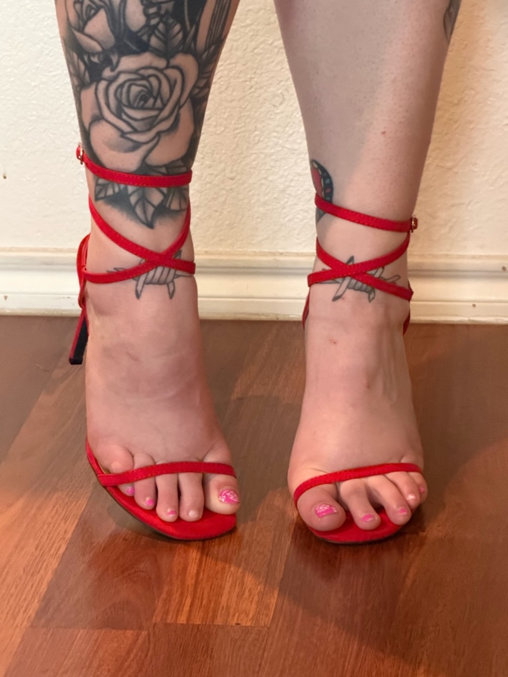 Fashion Nova Red Suede Open-Toe Ankle-Strap Heels